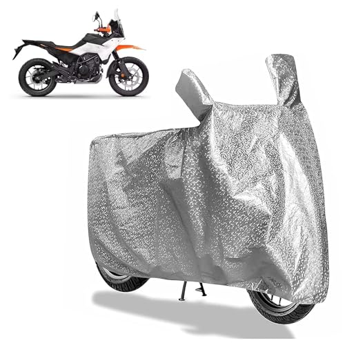 Image of Sulfar Bike Cover for KTM 390 Adventure X (Adventure) | Waterproof, Dustproof & UV Protected | All Weather Two Wheeler Cover (Silver) New 2026 Variants
