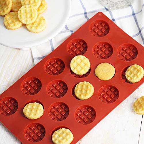 Eioflia Silicone Waffle Mould,Waffle Maker Silicone,Waffle Mold 18 Grids Silicone Mini Waffle Bakeware Mould DIY Round Biscuit Chocolate Mold Baking Waffle Baking Mold Accessories Claret