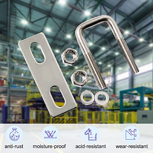 Image of U Bolt, 1 Sets 1 inch (25mm) Inner Width 304 Stainless Steel M6 Square U-Bolt with Plate Screw Nut Fastener, Suitable for 22 /23mm Pipe, Boats, and Other Home and Industrial Applications
