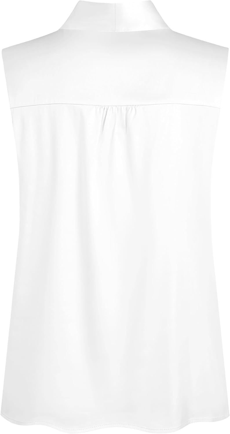 ZAFUL Women's Silk Satin Tank Tops Bow Tie Knot Mock Neck Casual Sleeveless Blouses Summer Basic Tanks Shirt White M - Image 7
