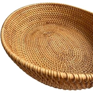 16 inch tabletop rattan friut serving basket with 4 highwall natural brown trapezoid wicker basket tray for countertop woven vanity basket bowl key holder for home decor  urban country home decor