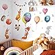 WandSticker4U®- [Aquafarben] Wandtattoo Kinderzimmer TIERE & LUFTBALLON XXL (107x100 cm) I Wandsticker Babyzimmer Waldtiere Hasen Fuchs Igel I Wandaufkleber Kinderzimmer Deko Mädchen Junge GROß