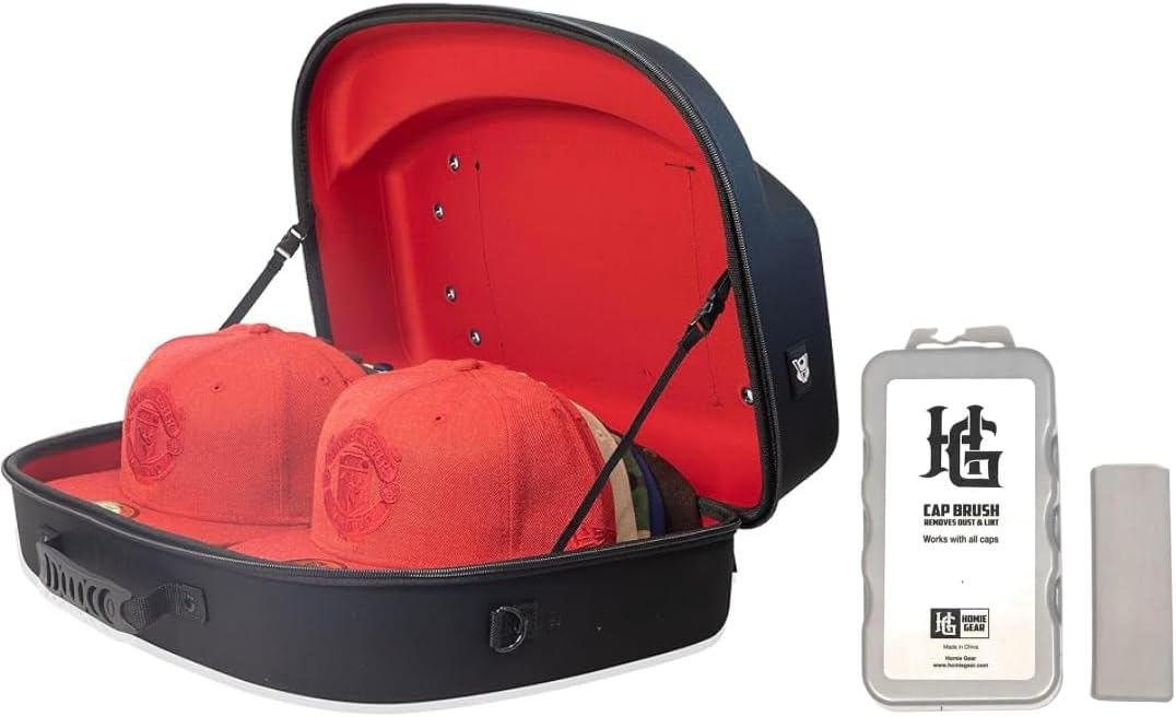 Homiegear Hat Carrier Case with Cleaning Brush, Water Resistant Storage Bag, Crush Proof Design, Shoulder Strap (14 Hat, Black Red)