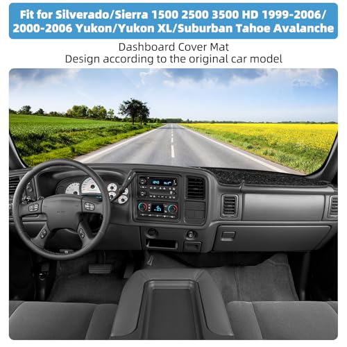 Image of Dash Cover Mat for Chevy Chevrolet Silverado /GMC Sierra 1500 2500 3500 HD 1999-2006 Non-Slip Dashboard Cover Mat for GMC Yukon /Yukon XL /Chevy Suburban Tahoe Avalanche 2000-2006 Protector Accessories