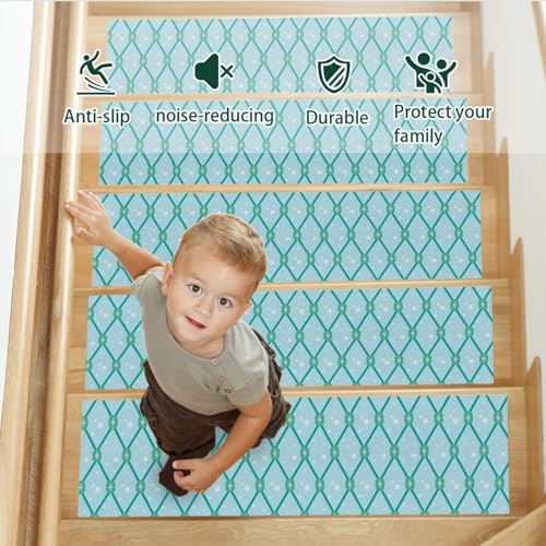 Tapis d'escalier antidérapants bleus 76x20 cm pour marches en bois | Lot de 15 - 5