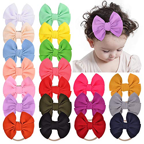 Baby Girls 20pcs Hair Bows Headbands Nylon Hairbands Elastic Hair Accessories for Newborns Infants Toddlers and Kids (09-20PCS)