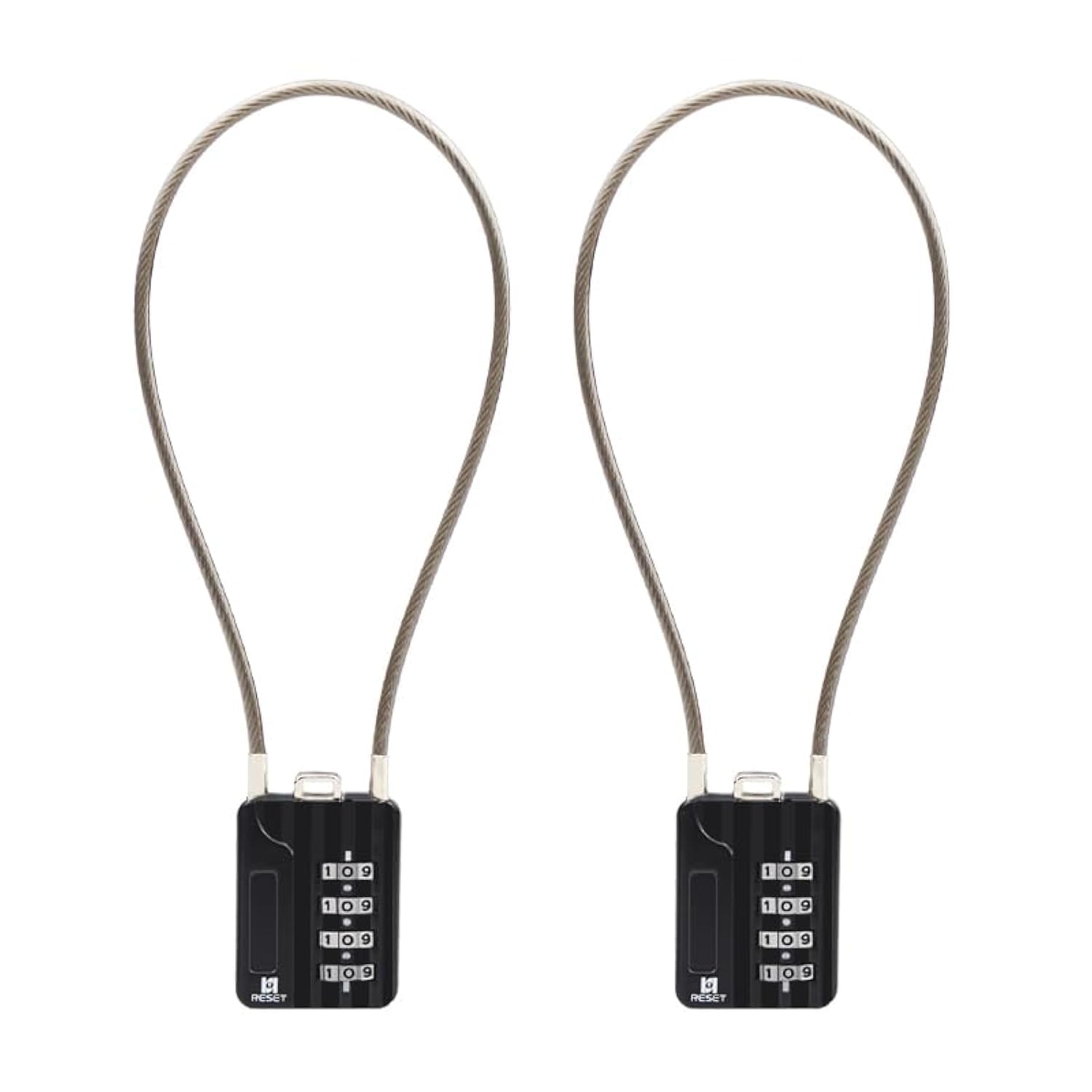 RESET-200 Candado de Combinación de 4 Dígitos con Cable de Acero de 30 cm, Candado de Alta Seguridad para Equipaje, Maleta, Estuche de Armas, Caja de Herramientas, Casco, Negro, Paquete de 2