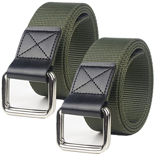 Mens & Womens Canvas Belt Black D-ring Plus Size Web Fabric Casual Belts 3.8cm Wide, 2 Pcs