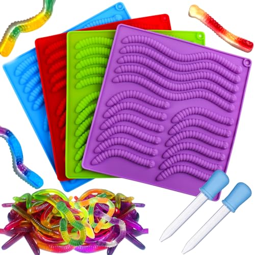 Palksky 4PCS gummy worm molds silicone for gummies candy large fruit snack molds for kids