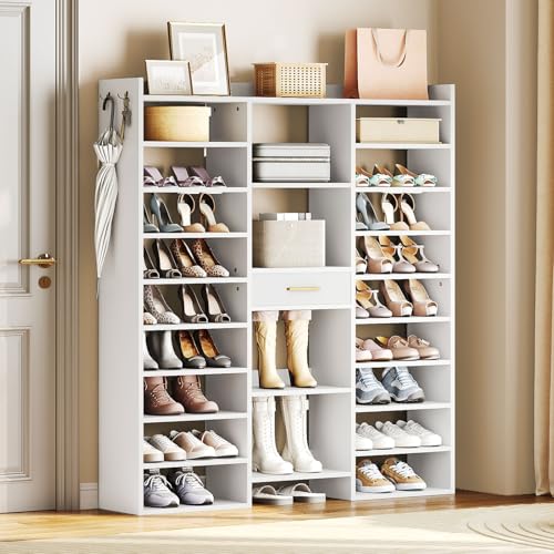 HOOBRO 10 Tier Shoe Rack Tall, 47" Large Wooden Shoe