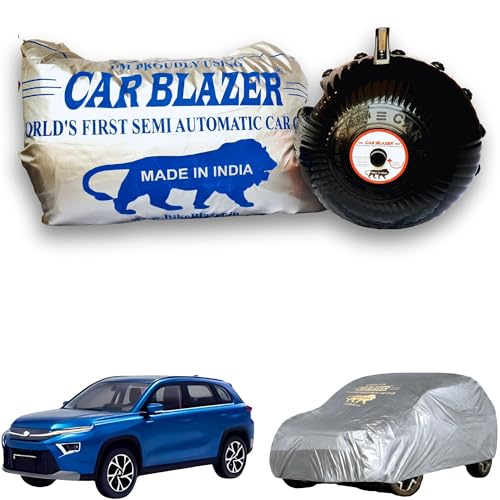 Image of CARBLAZER Portable & Semi-Automatic Full Body Car Covers: Heavy Duty| Anti-Theft| Dust & Scratch Proof | Water & Wind Resistant | Dual-Side Car Covers, Compatible for Toyota Urban Cruiser Hyryder