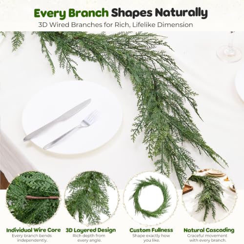 6FT Christmas Cedar Garland, Layered Dimension, Soft-Touch Greenery Garland - image 2