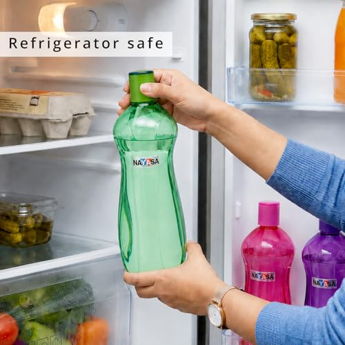 Image of Nayasa Loopy 1000 ML Pet Plastic Fridge Water Bottles Set of 6 | BPA Free | Leak Proof | Airtight Lid | Green