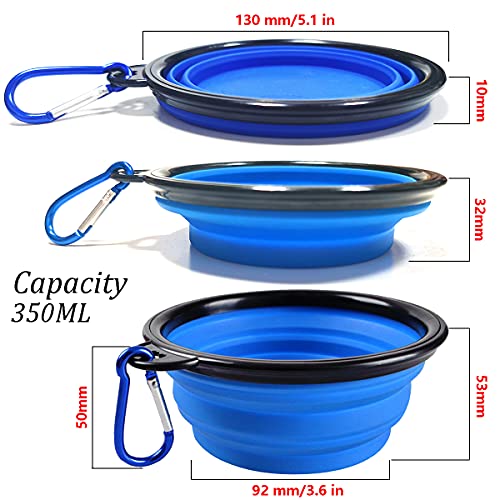 Pack of 2 Dog Bowls, Foldable Travel Bowl, Portable Leak-proof Dog Bowl with Carabiner Hook, Silicone Feeding Bowl for Cats, Dogs and Pets for Water and Food (Blue + Green, 350 ml) - Image 3