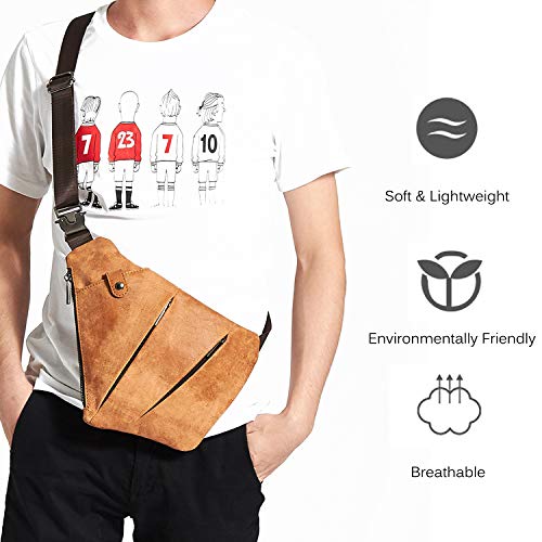 Anti-theft Sling Chest Pack for Men Genuine Leather Crossbody Shoulder Bag Segmented Crossover Backpack Business Travel Cycling Camping Hiking One Strap Backpack Daypack Waterproof Light Brown4