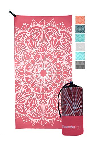 Preisvergleich Produktbild Schnelltrocknendes Mikrofaser Reise- und Strandhandtuch - sandfrei, supersäugfahig, kompakt - perfekt für Camping, Yoga, Wassersport, Fitnessstudio, Strand und Reisen (Rosa Mandala, Groß)