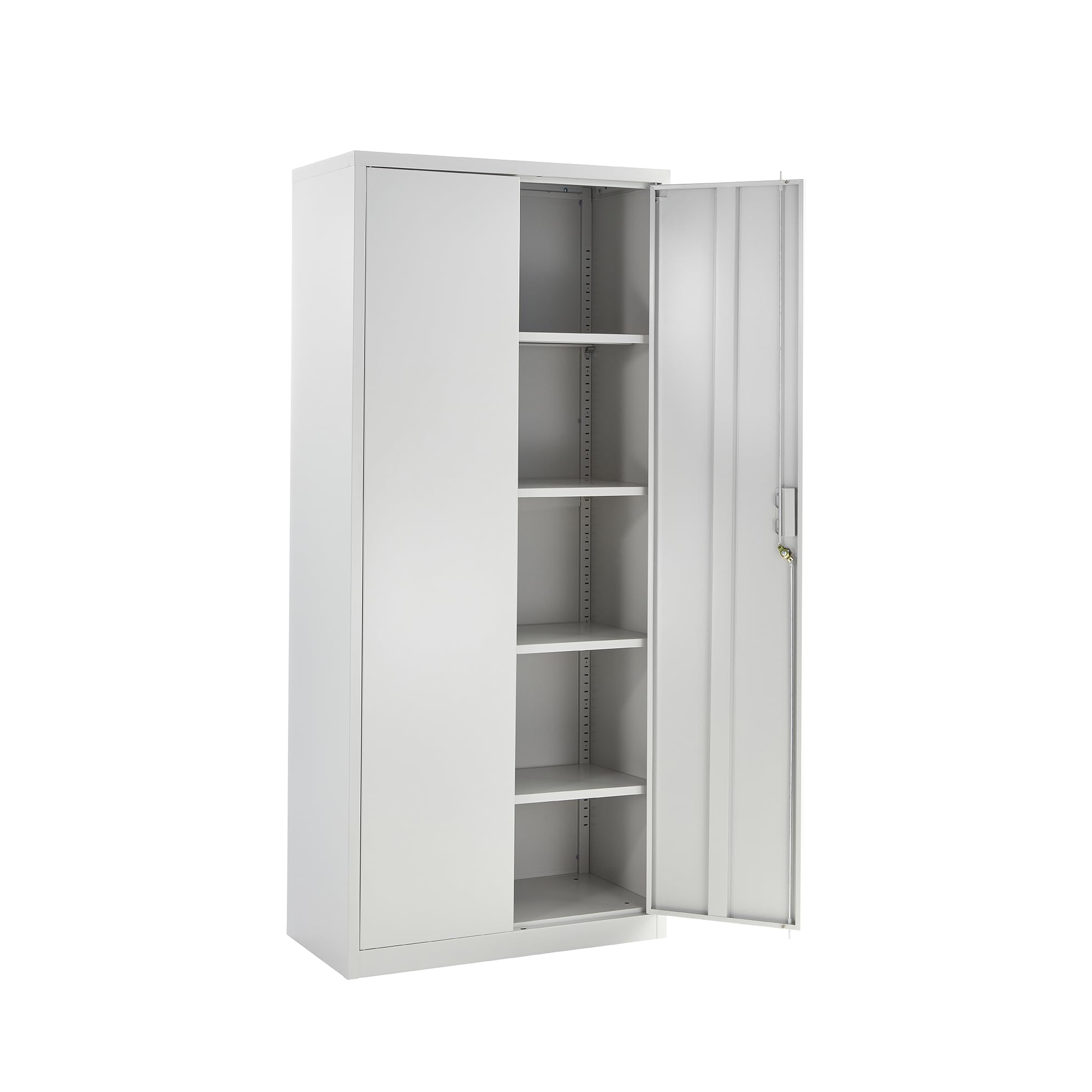 Metal Storage Cabinet with Lock, 2 Door Lockable Office Storage Cupboard, Tall Grey Unit 4 Adjustable Shelves, 180cm Office Cabinet, for Warehouse, Workshop, Garage Tool Cabinet (Grey, 180H x 80W)