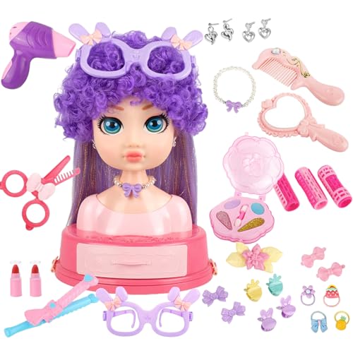 Kit de maquillaje genérico para la cabeza del peinado para las niñas – Estuche de salón de belleza para niña juego de imitación | Set de salón de belleza de 31 piezas con accesorios de disfraz para y