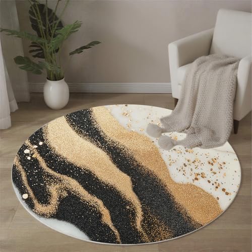 Tapis rond marbre sable et or style d'art abstrait chic - 2