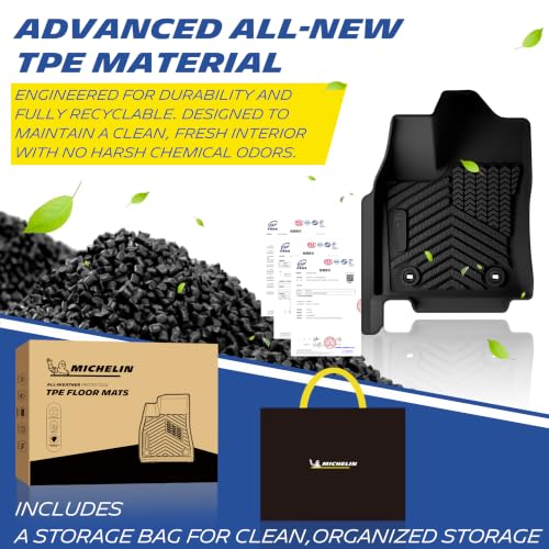 Image of Michelin Vehicle Mats for 2022-2026 Toyota Tundra CrewMax Cab | Fit for SR /SR5 /TRD /PRO /Limited /Platinum /Castone, Custom Fit, Non-Slip, All-Weather TPE Liner, Premier Series, 1st & 2nd Row