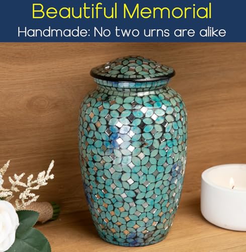 Handcrafted Mosaic Glass Cremation Urn - Large Adult Size Burial Urn