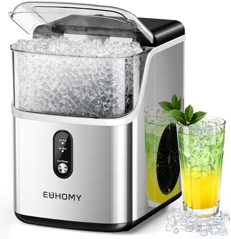 EUHOMY Nugget Ice Makers Countertop, Pebble Ice Maker Machine with 34lbs/24H Soft Ice, Self-Cleaning Sonic Ice Maker with Ice Scoop&Basket, Pellet Ice Maker for Home/Kitchen/Office(Stainless Steels) - View 3