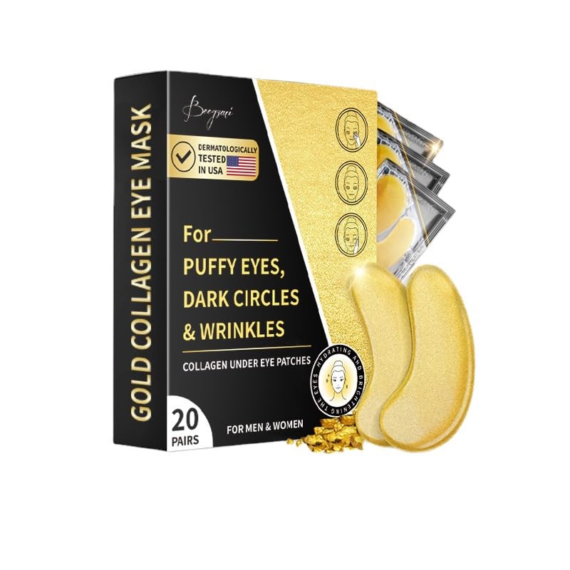 Under Eye Patches (20 Pairs) - Golden Under Eye Mask Amino Acid & Collagen, Under Eye Mask for Face, Dark Circles and Puffiness, Beauty & Personal Care