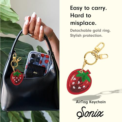 Image of Sonix Keychain Case Compatible with Apple AirTag | Protective AirTag Cover Keychain | Strawberry