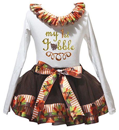 T-shirt blanc fille manches longues jupe marron pétale vêtement enfant automne de 0 à 8 ans