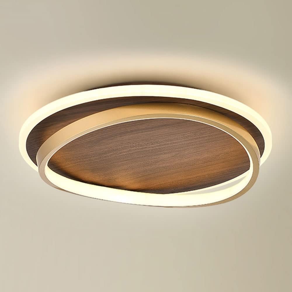 SIYANE Farmhouse LED Ceiling Light Fixture Wood Grain Finish Semi Flush Mount Round Mid Century Modern Ceiling Light Gold Ring Antique Vintage Lighting Fixture For Living Room Bedroom Kitchen Bathroom