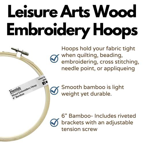 Image of Essentials By Leisure Arts Wood Embroidery Hoop 6 inch Bamboo - Wooden Hoops for Crafts - Embroidery Hoop Holder Cross Stitch Cross Stitch Hoops and Frames