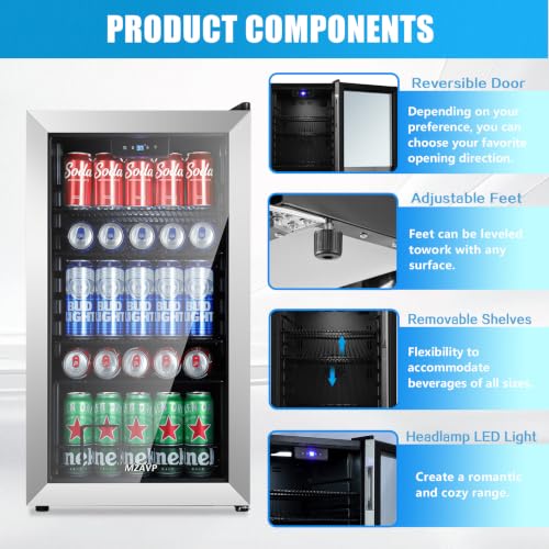 Image of Beverage Refrigerator Cooler, 120 Can Mini Beverage Fridge with Reversible Glass Door for Soda Beer, 3 Cu.Ft Drink Fridge with Digital Temperature Control & Adjustable Shelves - Silver