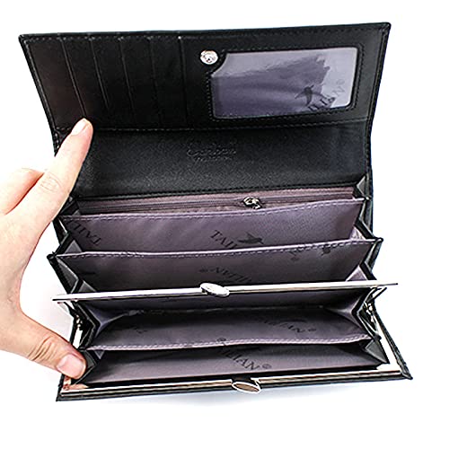 Faux Leather Crocodile Alligator Pattern Wallet with Phone Pocket for Women, Black4