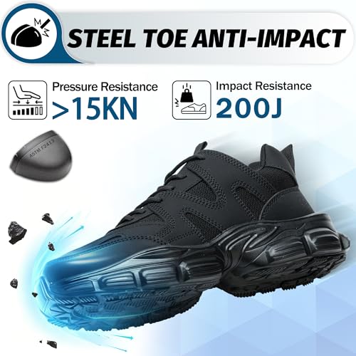 Image of Breathable Steel Toe Sneakers for Women Lightweight Puncture Proof Work Shoes Non Slip Safety Tennis Shoes Comfortable for Construction Industrial Warehouse