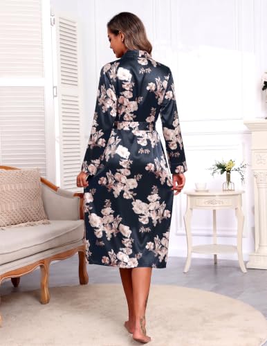 Image of Ekouaer Satin Robes for Women Long Sleeve Silk Bathrobe Soft Lightweight Full Length Sleepwear Bridesmaid Wedding Party Robes