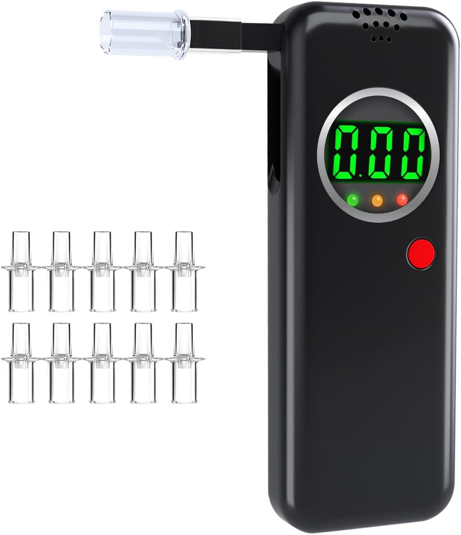 Breathalyzer,Alcohol Tester with LCD Digital Display,Breathalyzer with 10 Mouthpieces for Home and Party Use(Black)