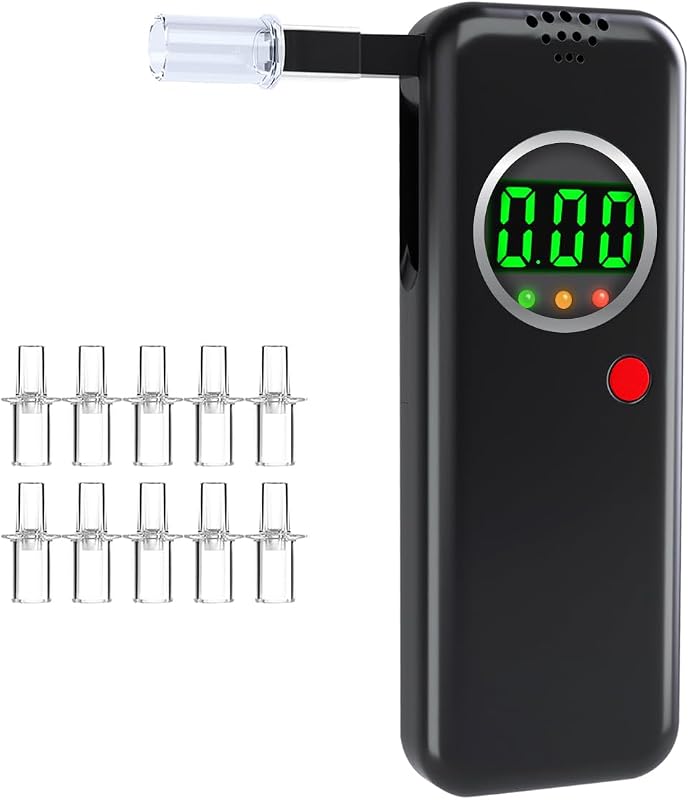 Breathalyzer,Alcohol Tester with LCD Digital Display,Breathalyzer with 10 Mouthpieces for Home and Party Use(Black)