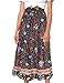 MEROKEETY Women's Boho Floral Print Elastic High Waist Pleated A Line Maxi Skirt Navy