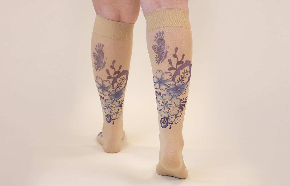 Lymphedivas Serenity Beige Medical Graduated Compression Sock Pair 30-40mmHg