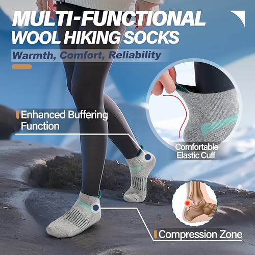 Image of 6 Pairs Merino Wool Ankle Running Hiking Socks Compression Support Breathable Thick Cushion No Show Socks for Women Men