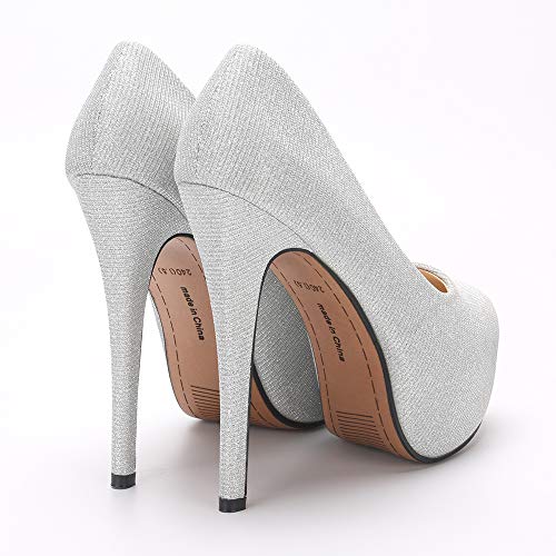 OCHENTA Women's Round Toe Platform Slip On High Heel Dress Pumps SG Silver Tag 35 - US B(M) 5.54