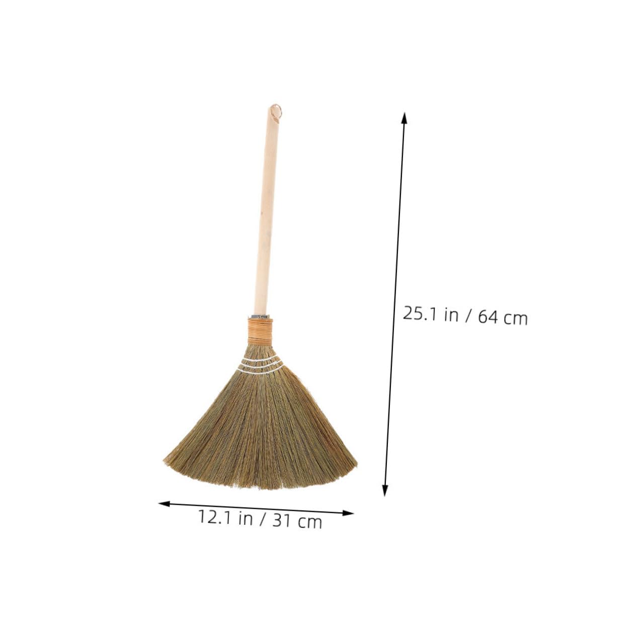 KOMBIUDA Asian Corn Broom Wooden Handle Soft Bristle Multi-Purpose Floor Sweeper