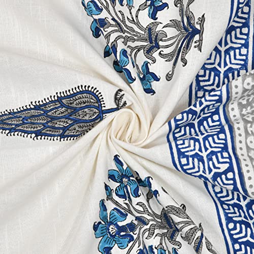 Image of BLOCKS OF INDIA Hand Block Printed Cotton Linen Daylight Door Curtain (Style 3, 7 Feetsemi Sheer, Grommet, Multicolor)