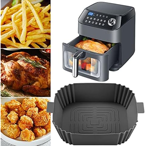 7.9Inch Air Fryer Silicone Pot Square Liners, Air Fryer Silicone Basket Baking Tray Reusable for COSORI, Ninja, Tower, Instant, Heat Easy Cleaning Accessories Replacement of Liners (Bottom 6.5Inch) Cover