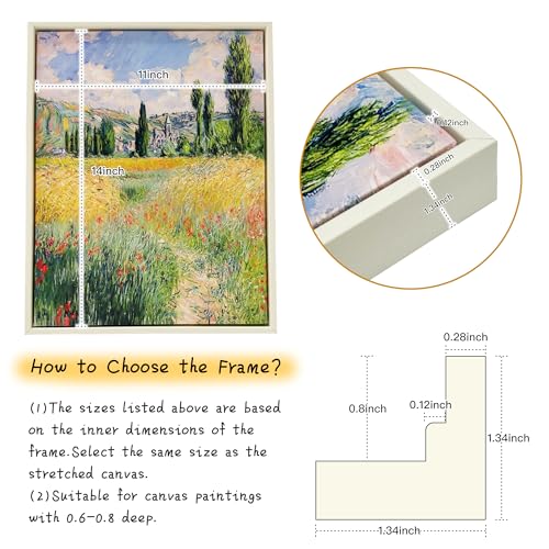 Image of Canvas Floater Frames for Canvas Art 0.8inch Depth Frames for Canvas Painting Floating Frame Plastic Floater Frame for Canvas Prints (White, 11 x 14 inch)