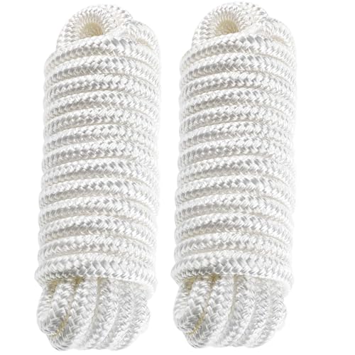 BOOMSTART 2 Stück Boot Seil 12mm Festmacherleine mit Auge Nylon Doppelt Geflochten Fenderseil Dock Linien Ø 12mm, L: 4.57 m, Auge 30.48 cm, Bruchlast: 2240 kg, Weiß