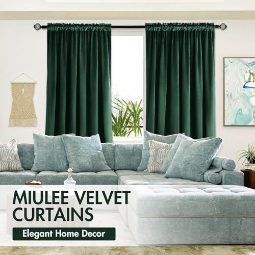 Image of MIULEE Emerald Green Blackout Velvet Curtains Drapes 96 Inch Long 52 inchx96 inch