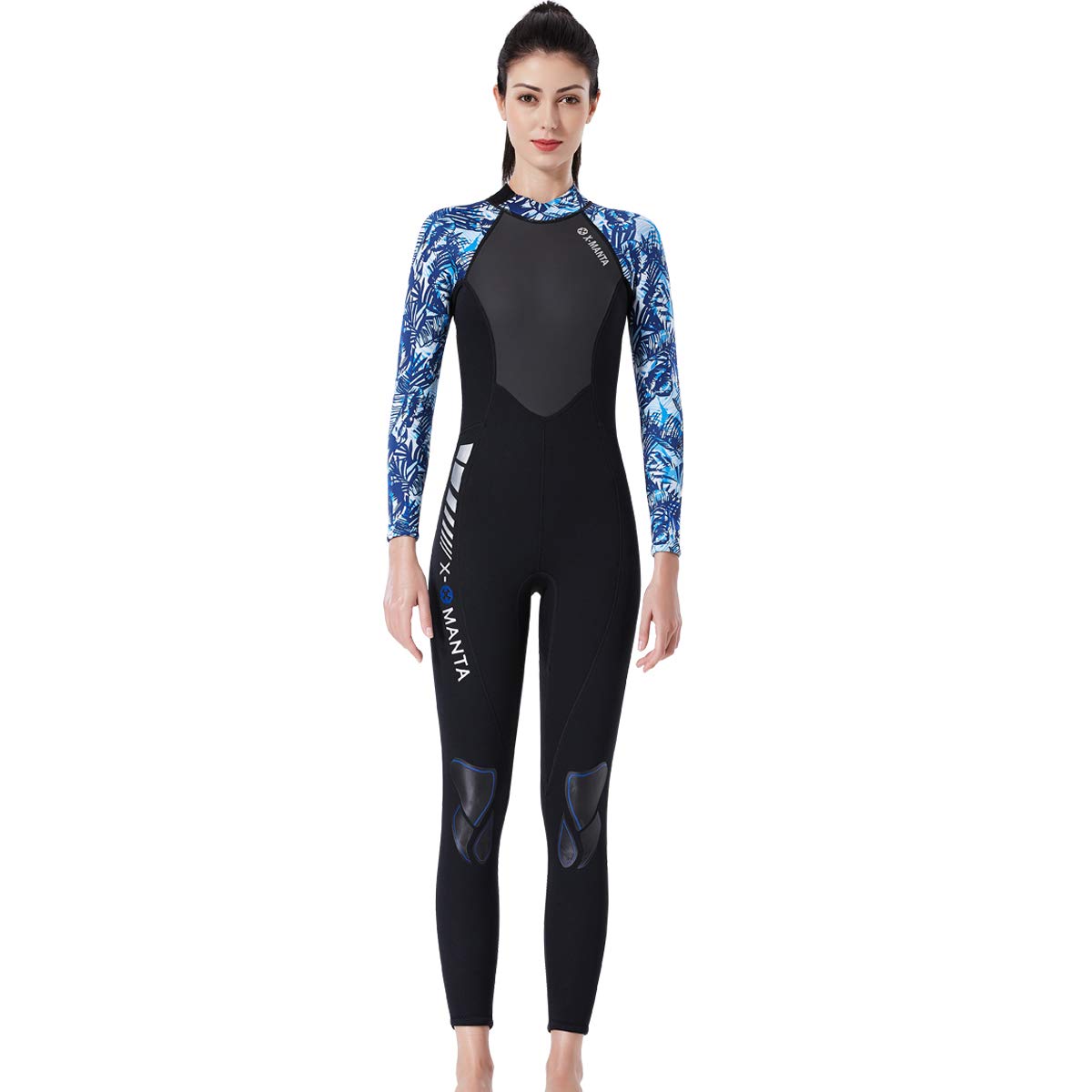Men's 3mm Neoprene Full Suit Diving Surfing Fishing One Piece Back Zip Marine Sport Wet Classic womens black/blue Large