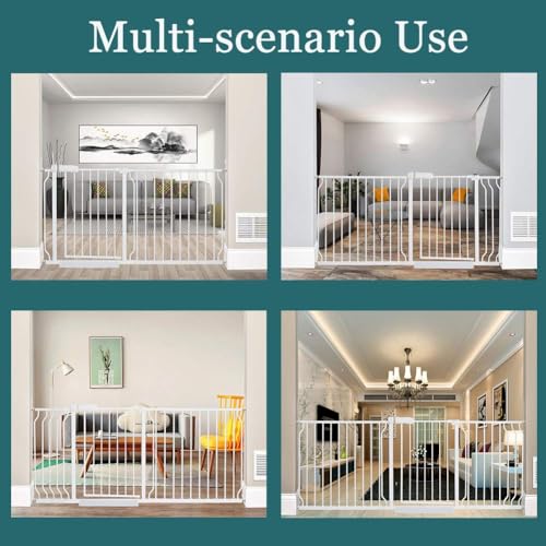 Image of ALLAIBB Extra Wide Pressure Mounted Baby Gate Walk Through Child Kids Safety Toddler Tension White Long Large Pet Dog Gates with Extension for doorways Kitchen (29.13-43.3 inch /74-110cm, White)
