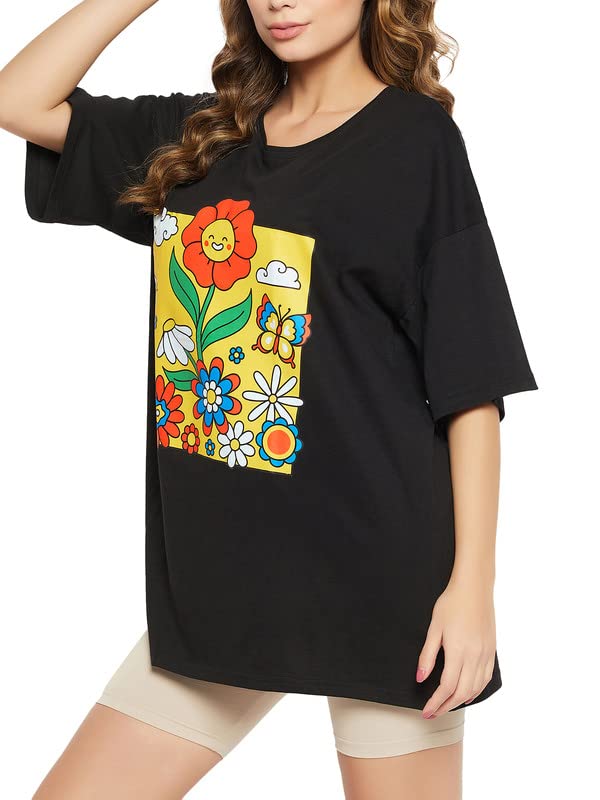 Image of Clovia Women's Cotton Graphic & Text Print Oversized T-Shirt